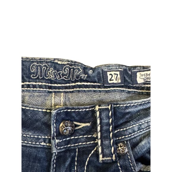 Miss Me Bootcut Jeans Womens Size 27 Distressed Embellished Rhinestone Denim Blu - Picture 5 of 7
